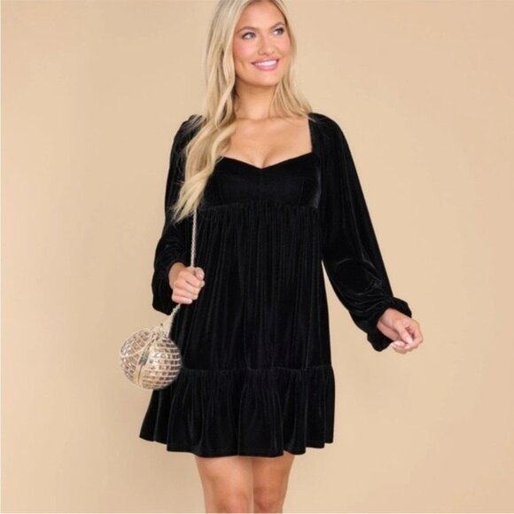 Aura Black Velvet  Regency Gothic Babydoll Mini Dress Size Medium - Picture 16 of 16